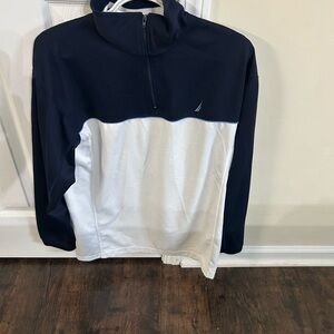 Nautica Navy and White Striped Quarter-Zip Pullover Men’s Medium